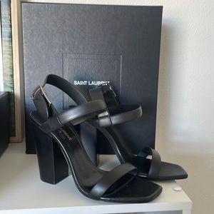 YSL saint laurent black leather oak sandals